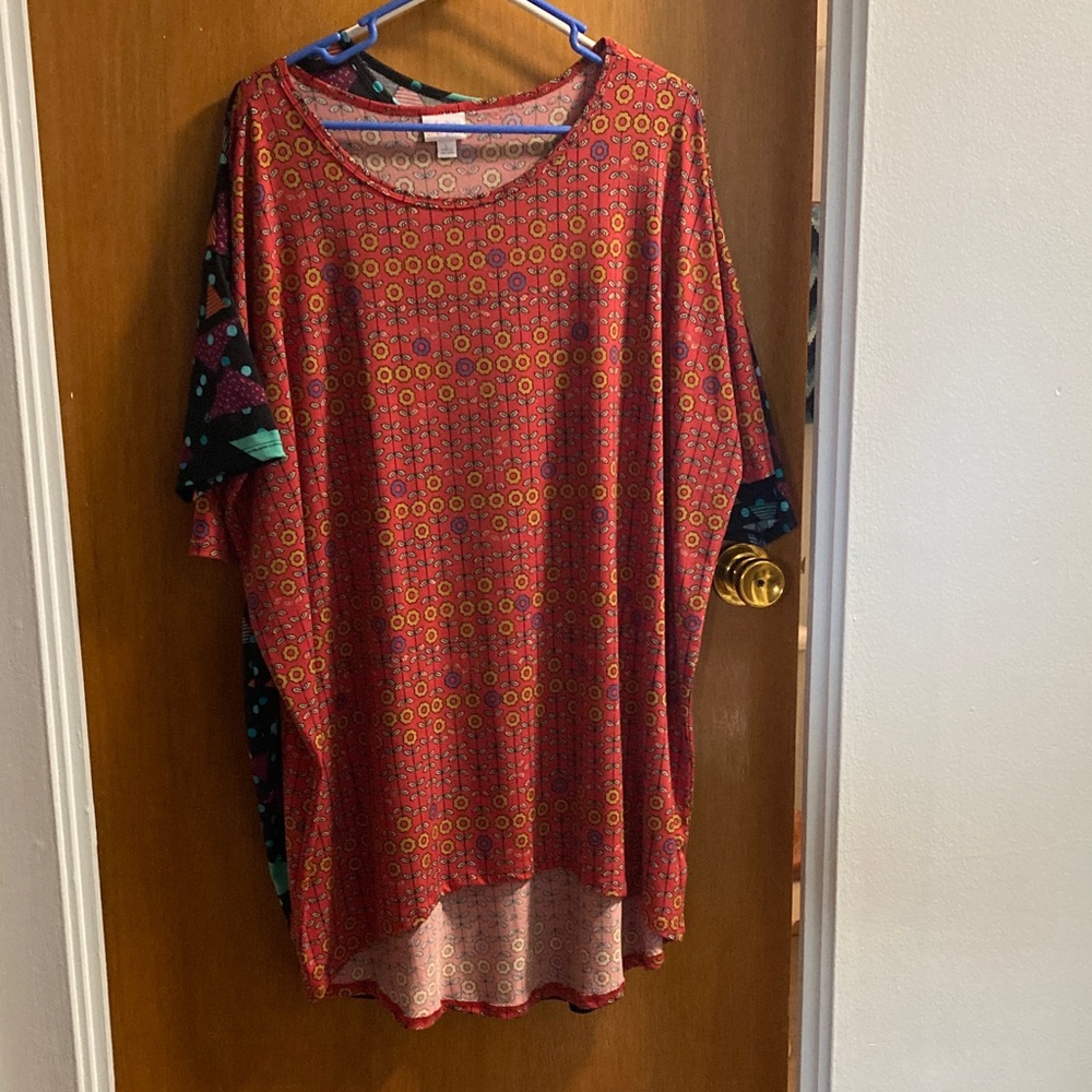 LuLaRoe Red and Blue Geometric Tunic